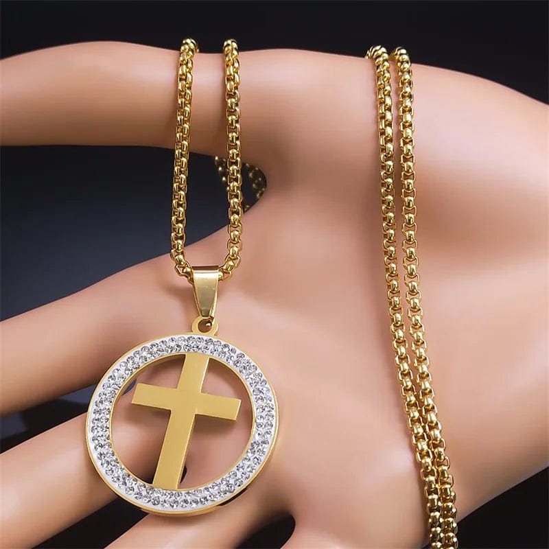 The Cross Necklace in Stainless Steel & Rhinestone by Godisabove™