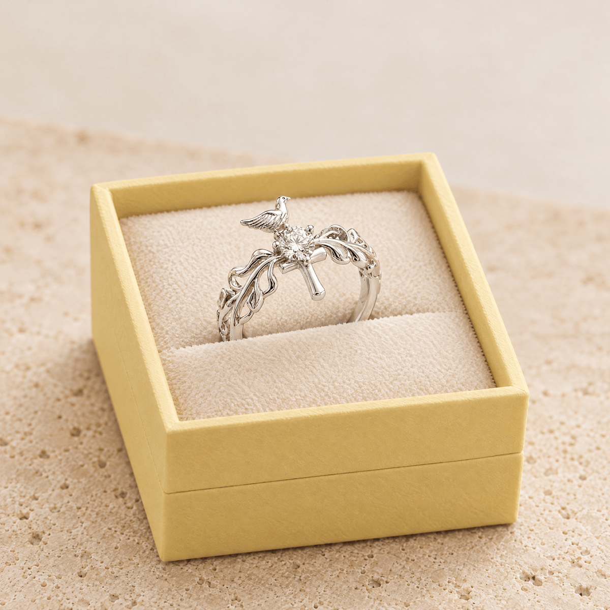 Pavé Zircon Dove Cross Ring - Miriam in gift box