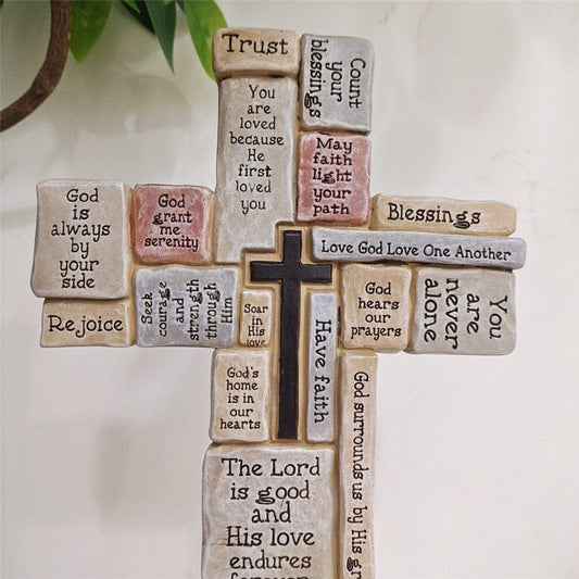 1Cruz de Pared - Adorno de Resina con Palabras y Frases Inspiradoras - Perfecta Decoración Cristiana para el Hogar y Regalo de Navidad