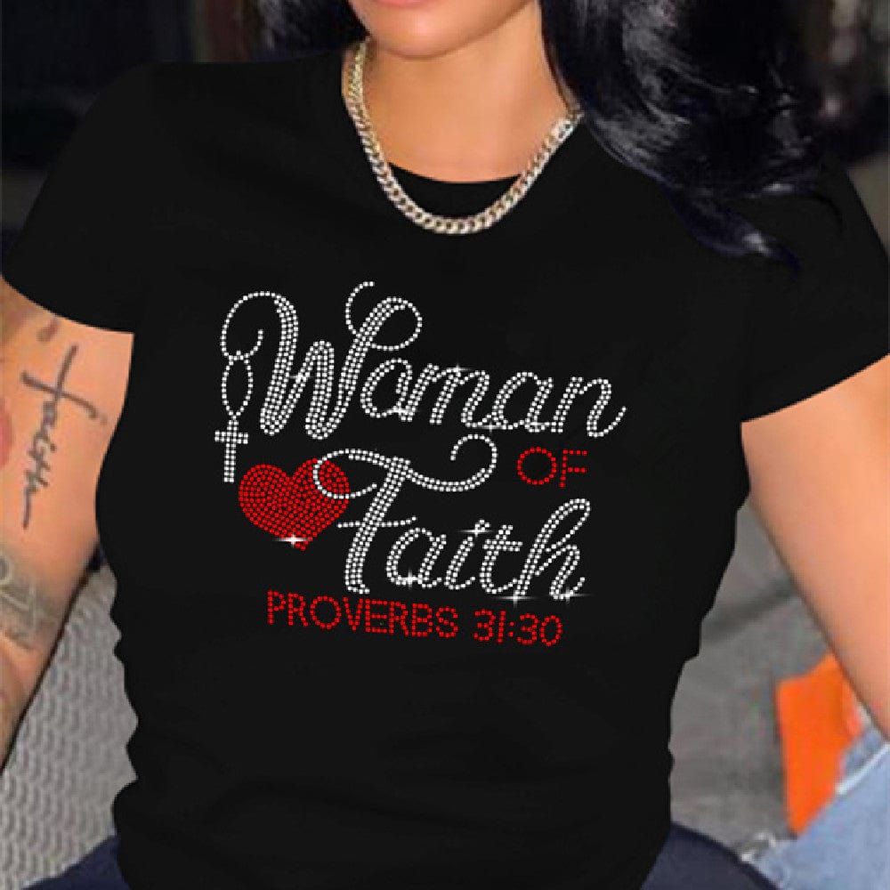 "Woman Of Faith" T-shirt with Rhinestones by Godisabove™