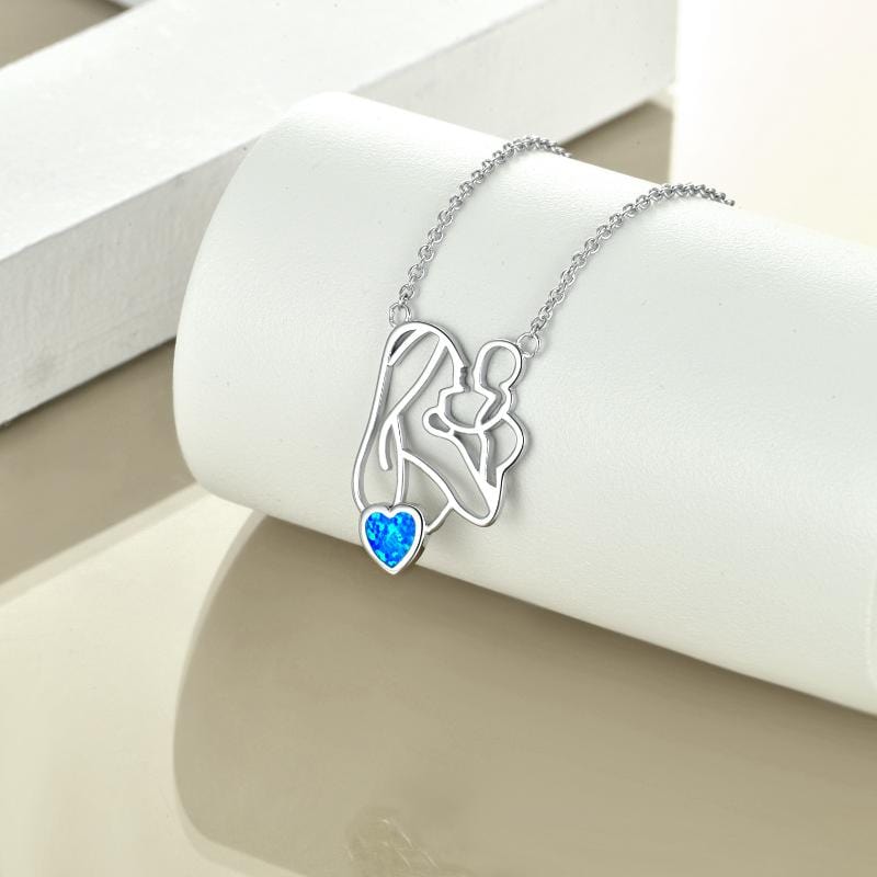 Mother Daughter Necklace in 925 Sterling Silver & Opal