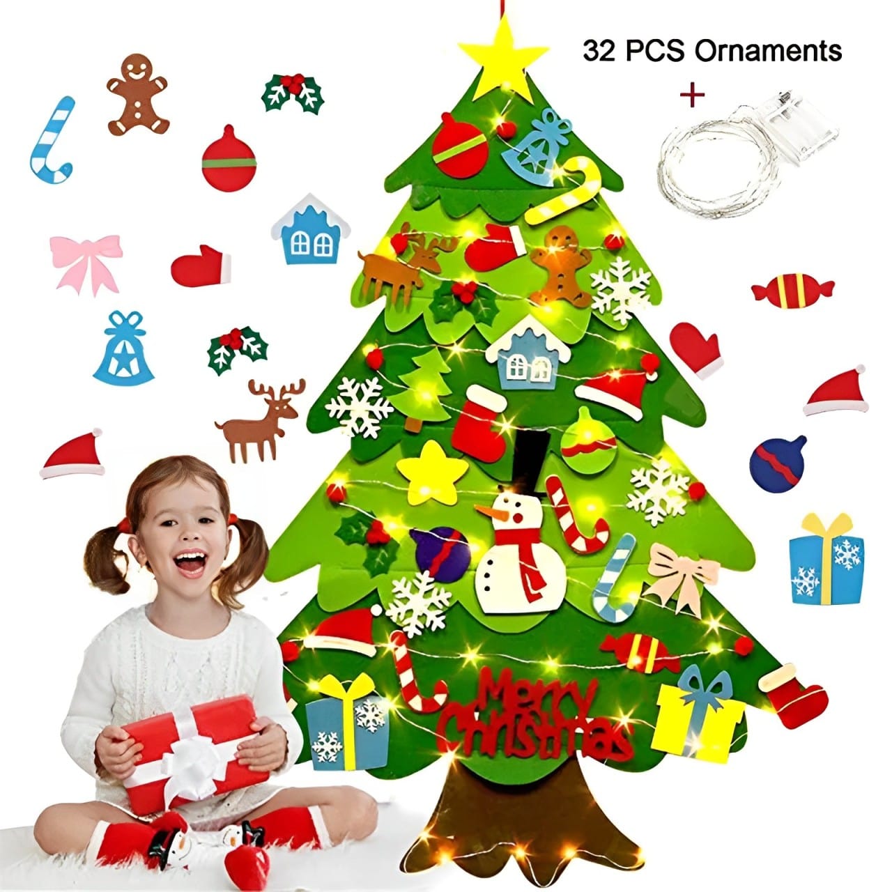 DIY Felt Christmas Tree For Kids (0-15 Years) - (32 Piece Christmas Gift Bundle)