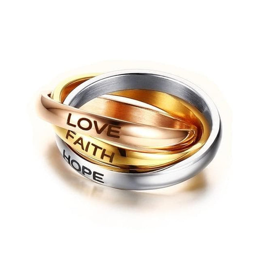 "FAITH LOVE HOPE" 3-in-1 Christian Ring in Titanium
