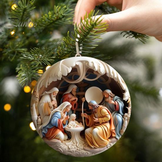 Handmade "Birth Of Christ" 3D Disc Ornaments For Christmas