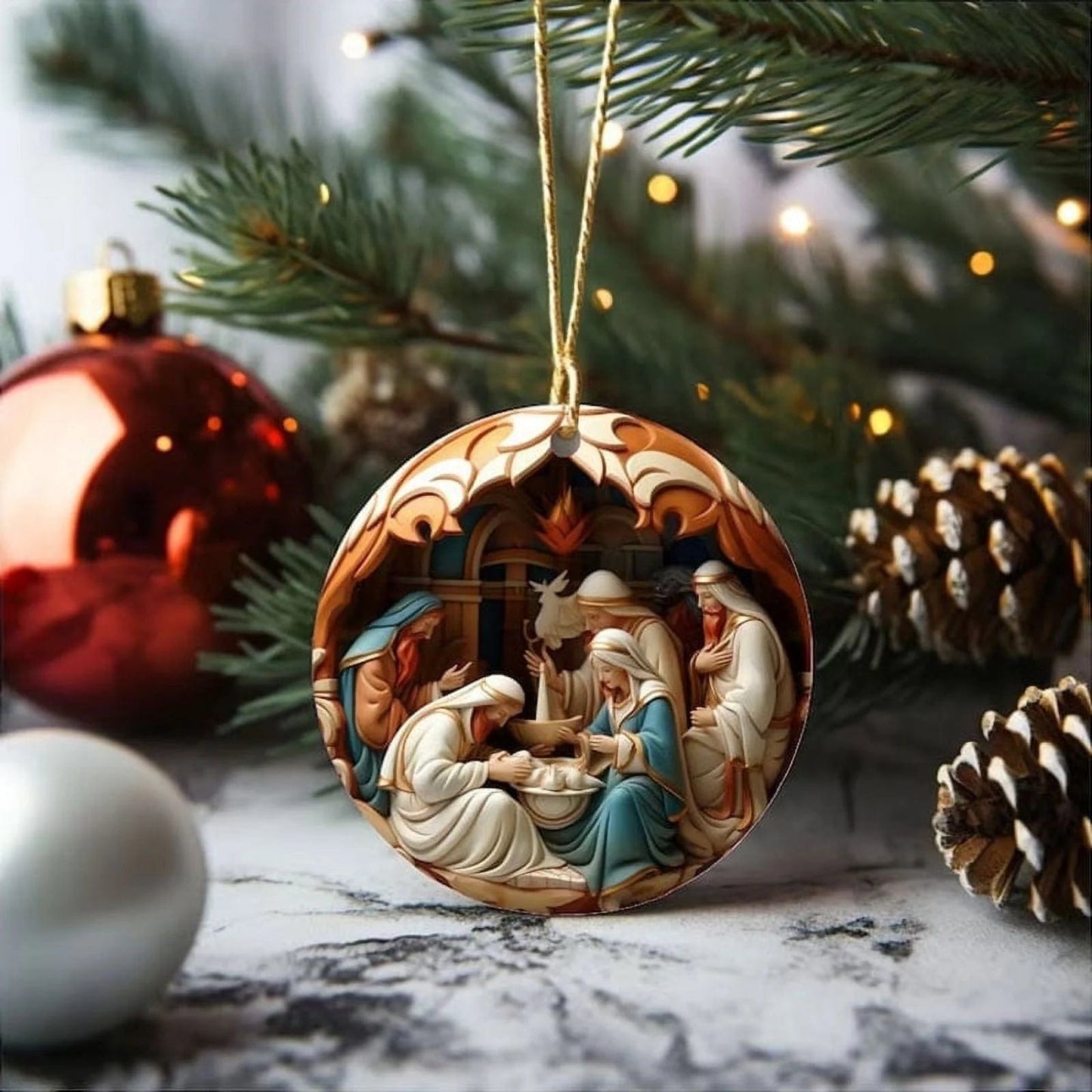 Handmade "Birth Of Christ" 3D Disc Ornaments For Christmas