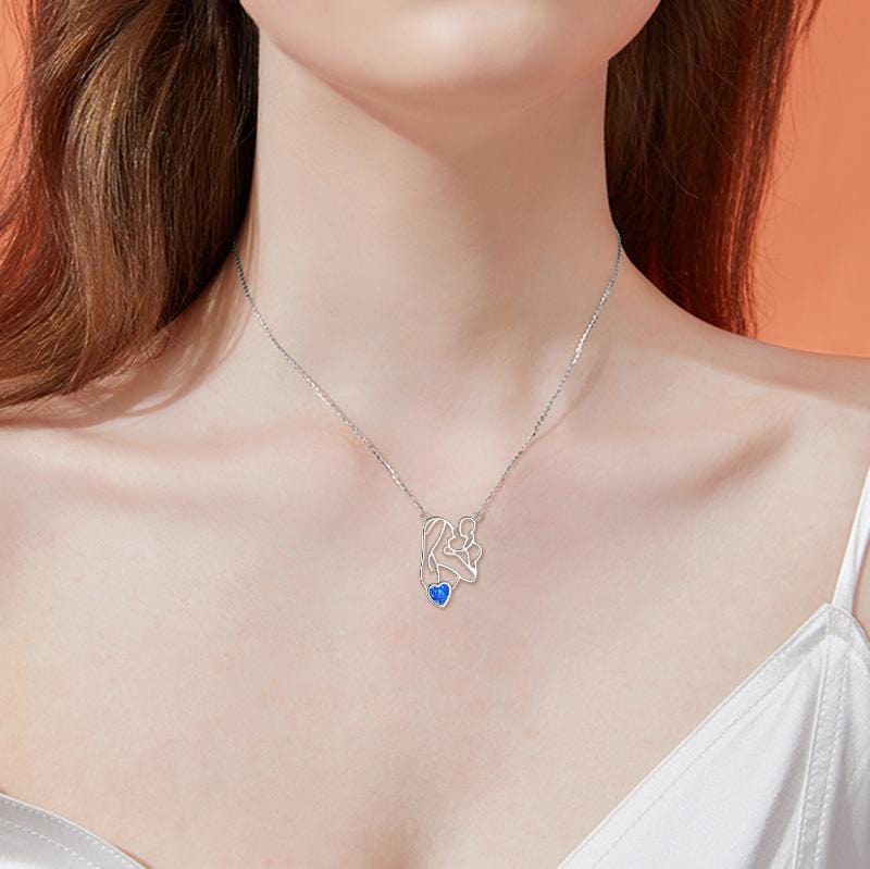 Mother Daughter Necklace in 925 Sterling Silver & Opal