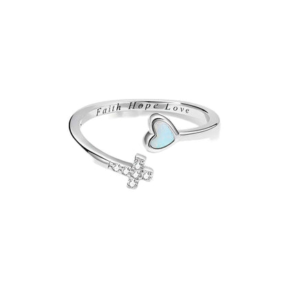 "FAITH LOVE HOPE" Adjustable Ring in Opal & 925 Sterling Silver