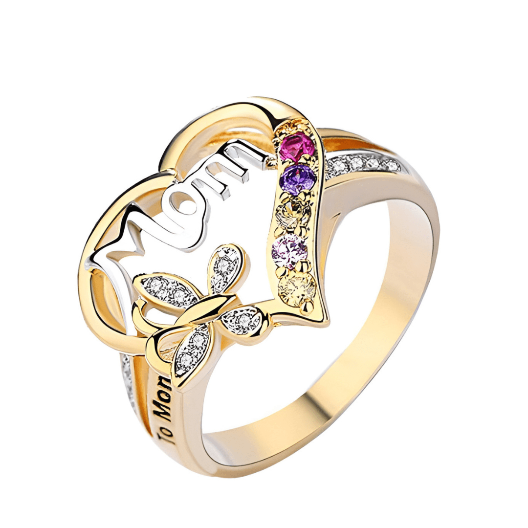 Gold Plated "Mom" Ring with Rhinestones