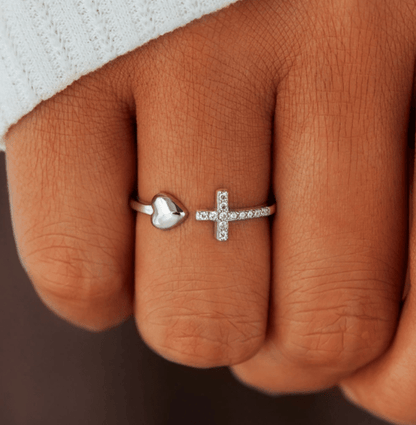 "LOVE THE CROSS" Adjustable Ring in 925 Sterling Silver