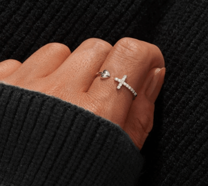 "LOVE THE CROSS" Adjustable Ring in 925 Sterling Silver