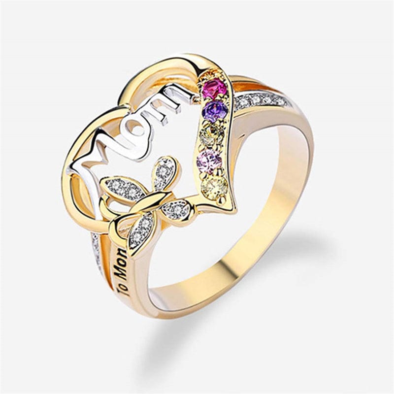 Gold Plated "Mom" Ring with Rhinestones