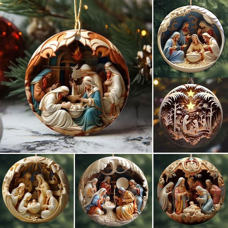 Handmade "Birth Of Christ" 3D Disc Ornaments For Christmas