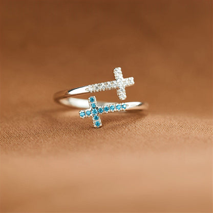 "FAITH & CROSS" Adjustable Ring in Zircon & 925 Sterling Silver