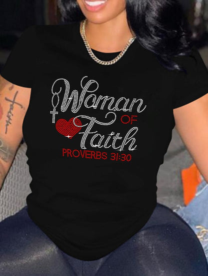 "Woman Of Faith" T-shirt with Rhinestones by Godisabove™