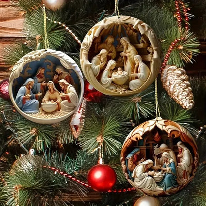 Handmade "Birth Of Christ" 3D Disc Ornaments For Christmas