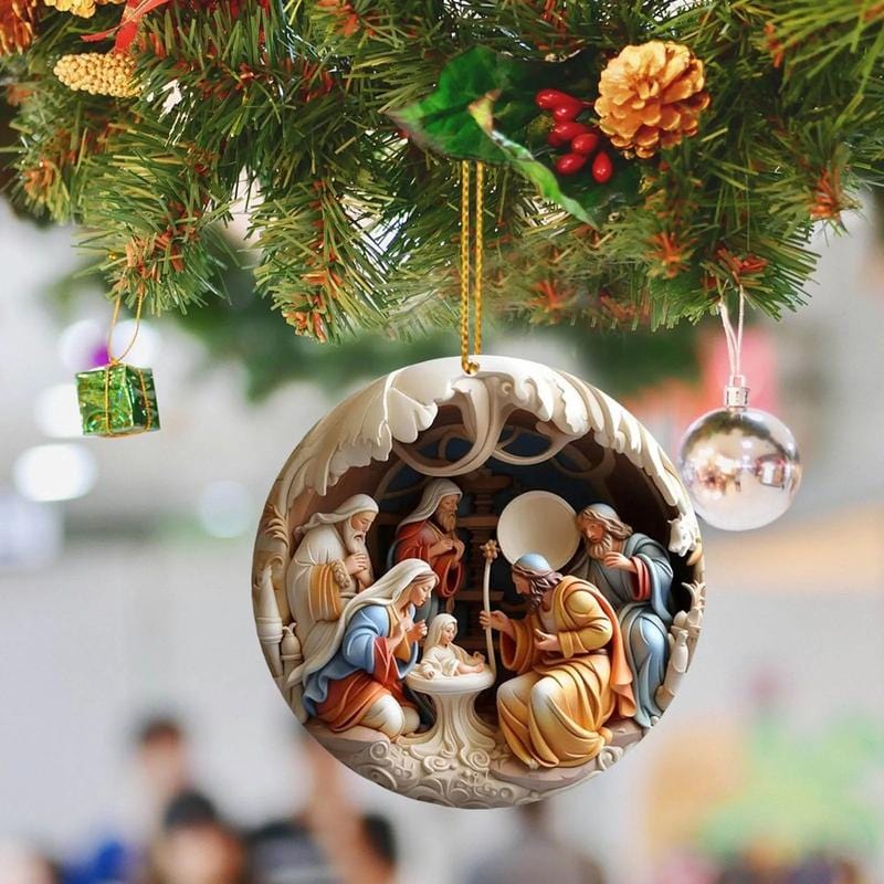 Handmade "Birth Of Christ" 3D Disc Ornaments For Christmas