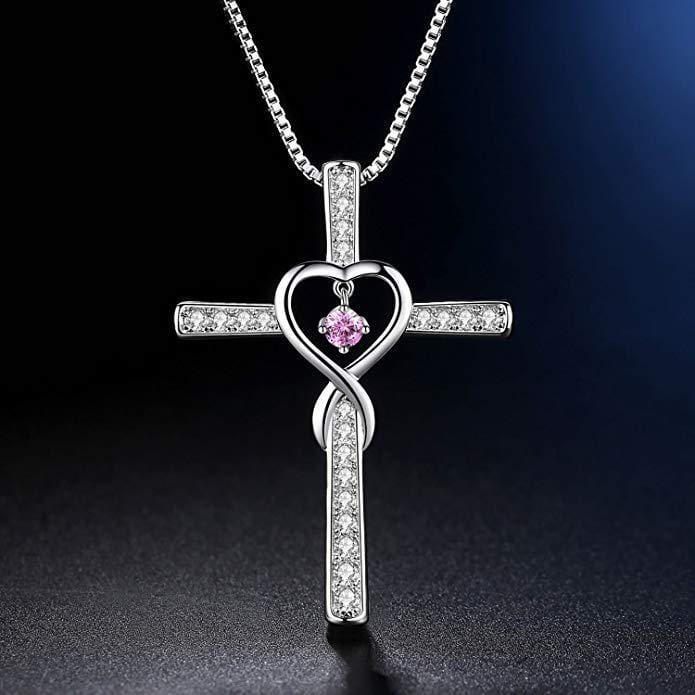 Handmade White Gold Plated & Zircon Cross Necklace by Godisabove™