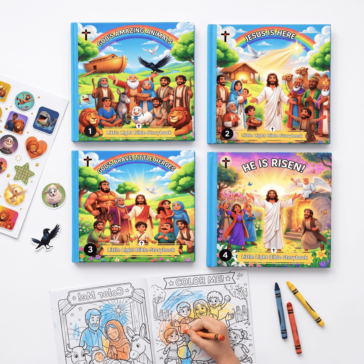 Little Light Bible Story Books - Complete 4 Book Set (Free Coloring Pages + Bible Stickers)