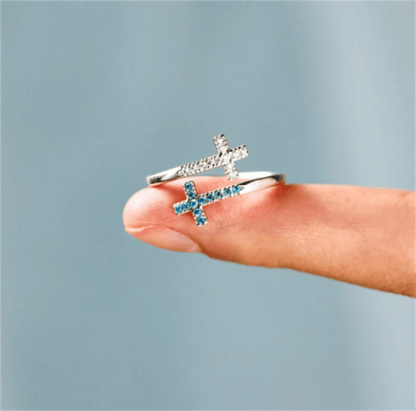 "FAITH & CROSS" Adjustable Ring in Zircon & 925 Sterling Silver