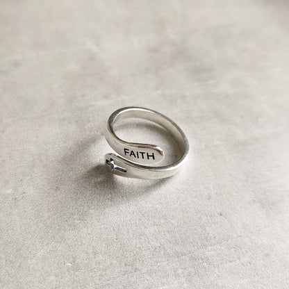 "FAITH" Adjustable Christian Ring in 925 Sterling Silver