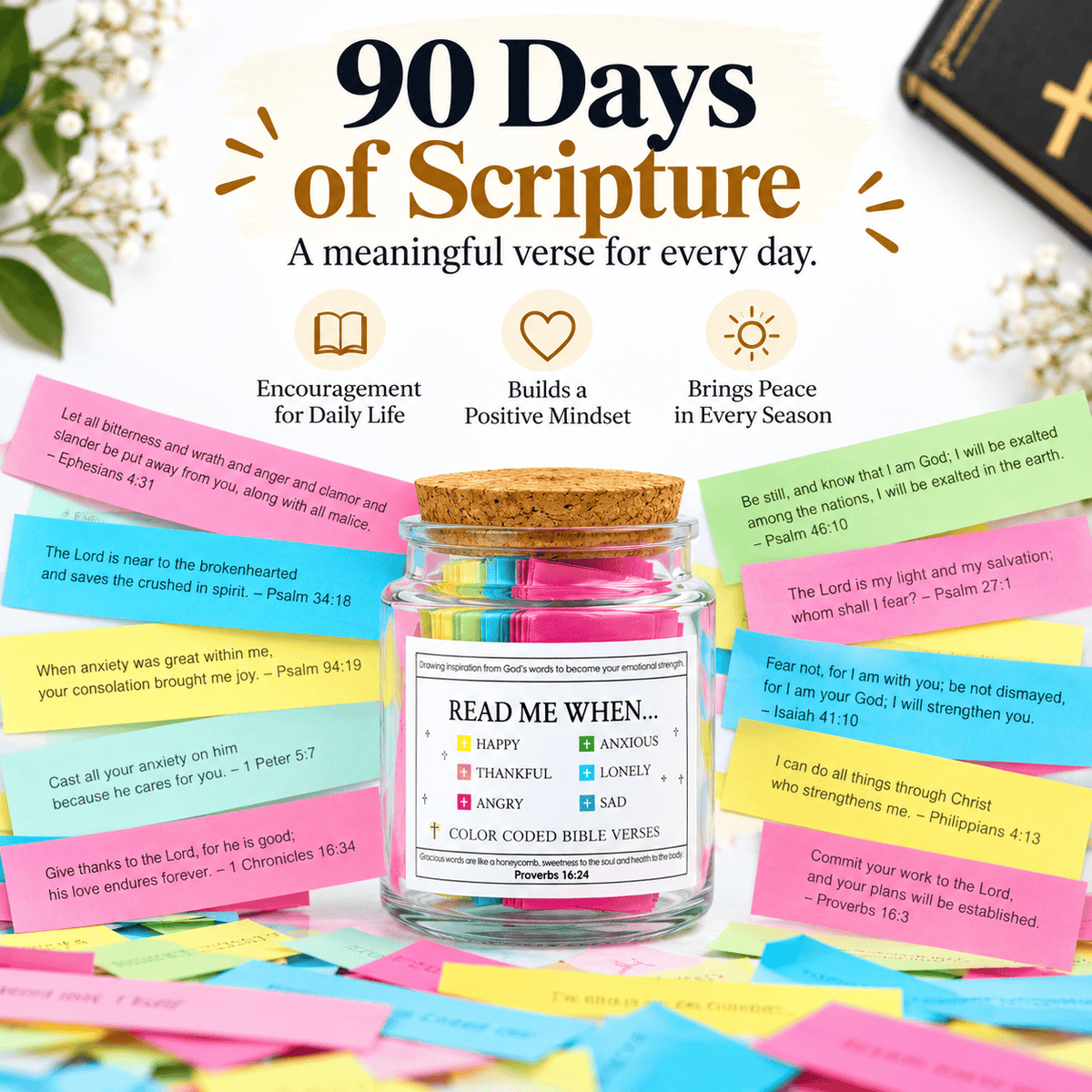 (GIFTING OFFER) Handmade 90 Day Bible Verses Jar (Free Christian Gift Box)