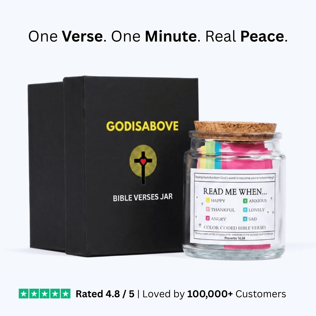 GodIsAbove Bible Verse Jar displayed with its black Christian gift box