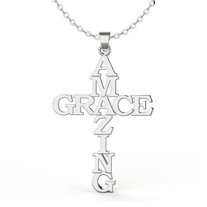 "Amazing Grace" Cross Necklace in Stainless Steel