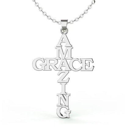 "Amazing Grace" Cross Necklace in Stainless Steel