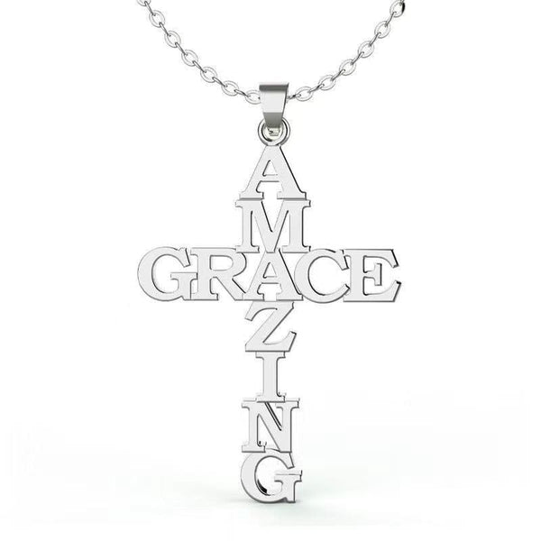 "Amazing Grace" Cross Necklace in Stainless Steel