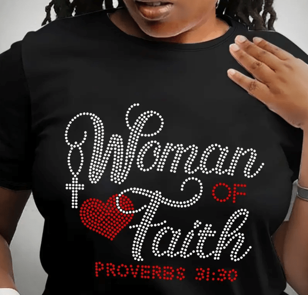 "Woman Of Faith" T-shirt with Rhinestones by Godisabove™