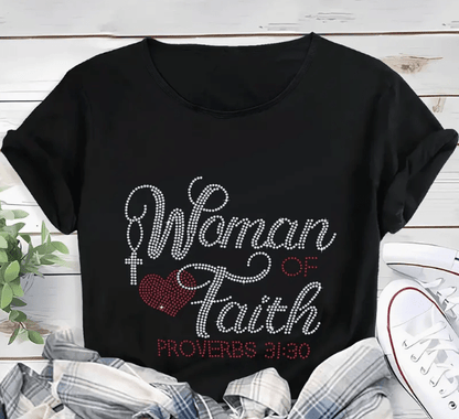 "Woman Of Faith" T-shirt with Rhinestones by Godisabove™