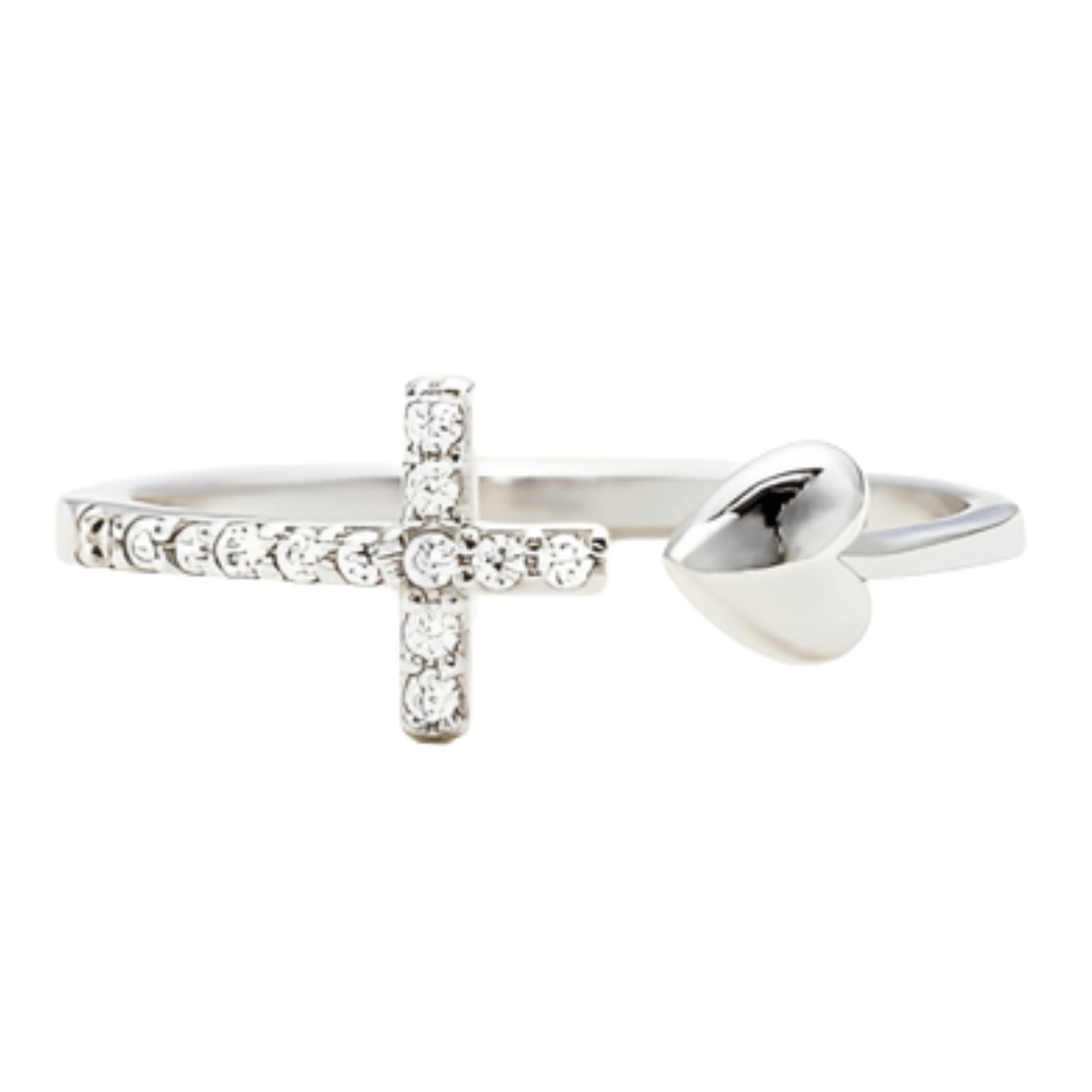 "LOVE THE CROSS" Adjustable Ring in 925 Sterling Silver