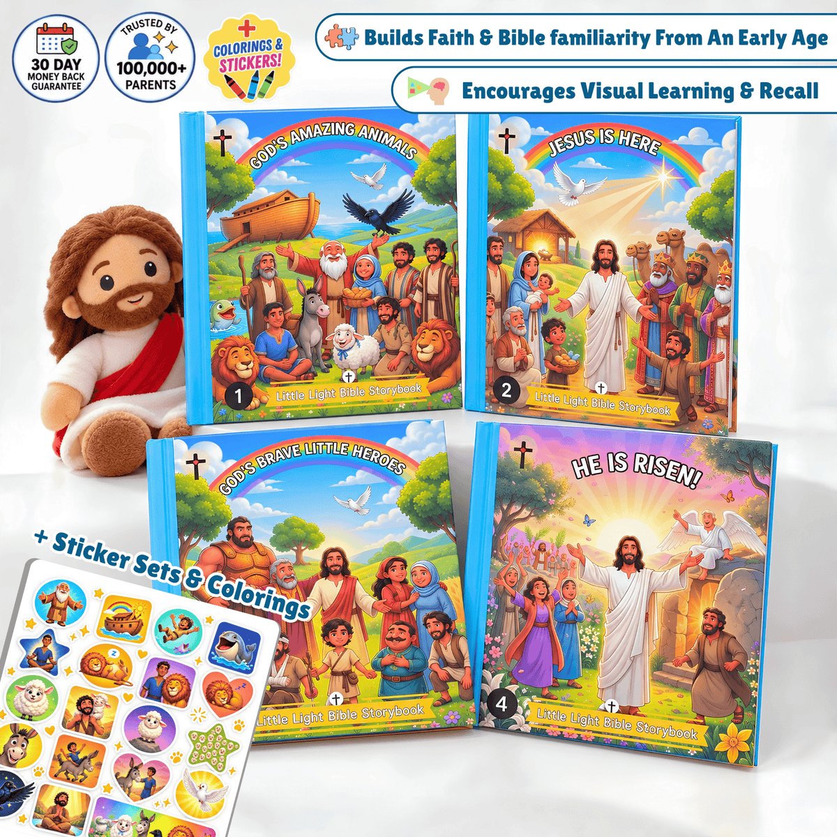 Little Light Bible Story Books - Complete 4 Book Set (Free Coloring Pages + Bible Stickers)
