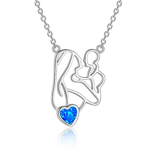 Mother Daughter Necklace in 925 Sterling Silver & Opal