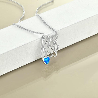 Mother Daughter Necklace in 925 Sterling Silver & Opal