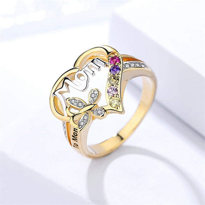 Gold Plated "Mom" Ring with Rhinestones