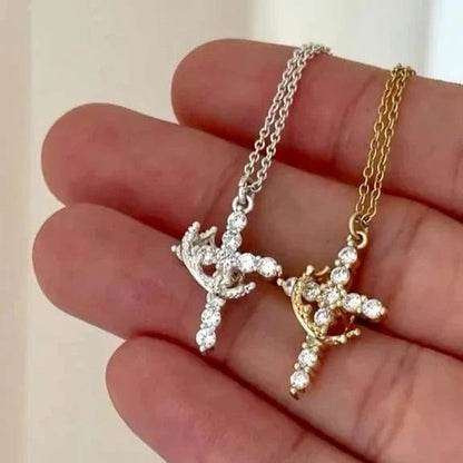 Handmade Cross & Crown Necklace (Comes in Christian Gift Pouch)