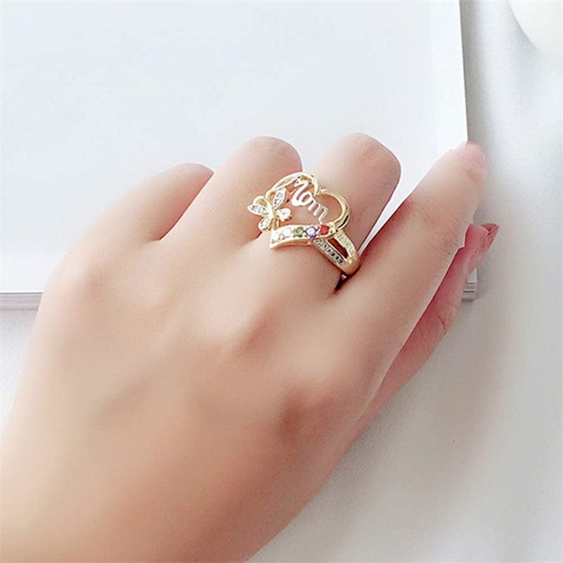 Gold Plated "Mom" Ring with Rhinestones