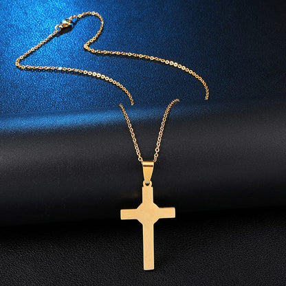 Virgin Mary Cross Pendant in Stainless Steel & Zircon