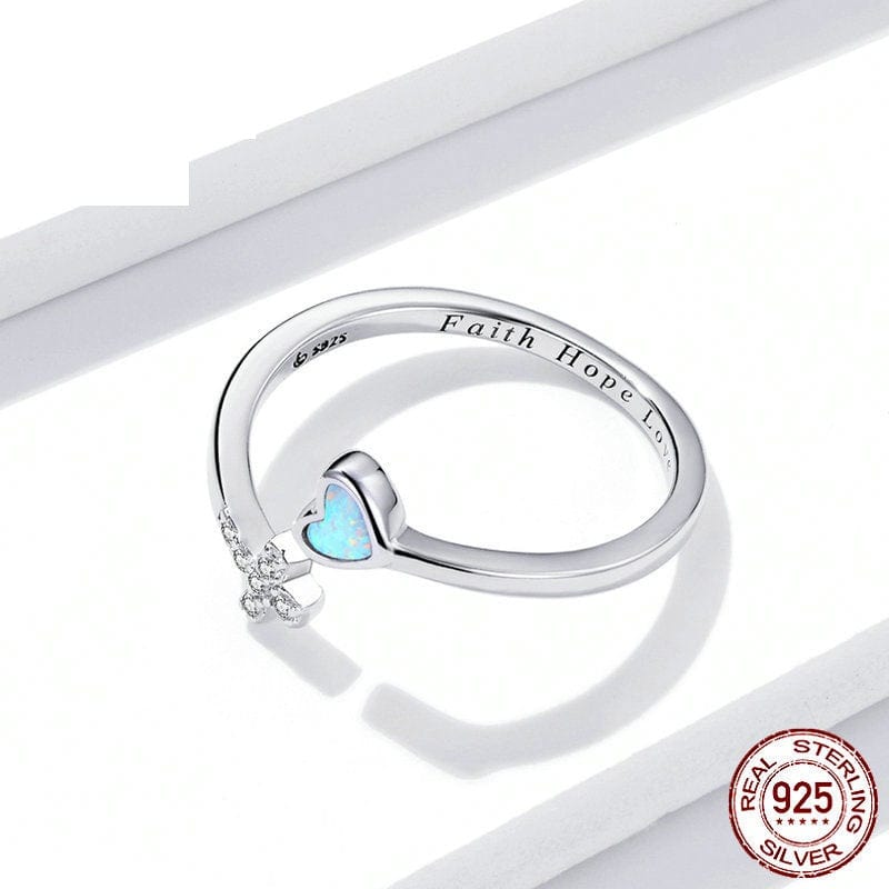 "FAITH LOVE HOPE" Adjustable Ring in Opal & 925 Sterling Silver