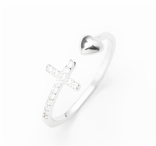 "LOVE THE CROSS" Adjustable Ring in 925 Sterling Silver
