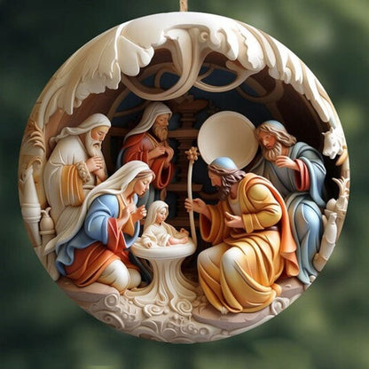 Handmade "Birth Of Christ" 3D Disc Ornaments For Christmas