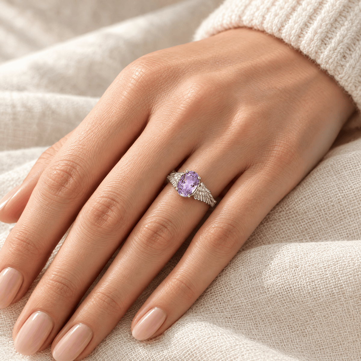 Oval Violet Zircon Ring - Anna worn on the hand