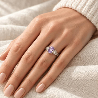 Oval Violet Zircon Ring - Anna worn on the hand