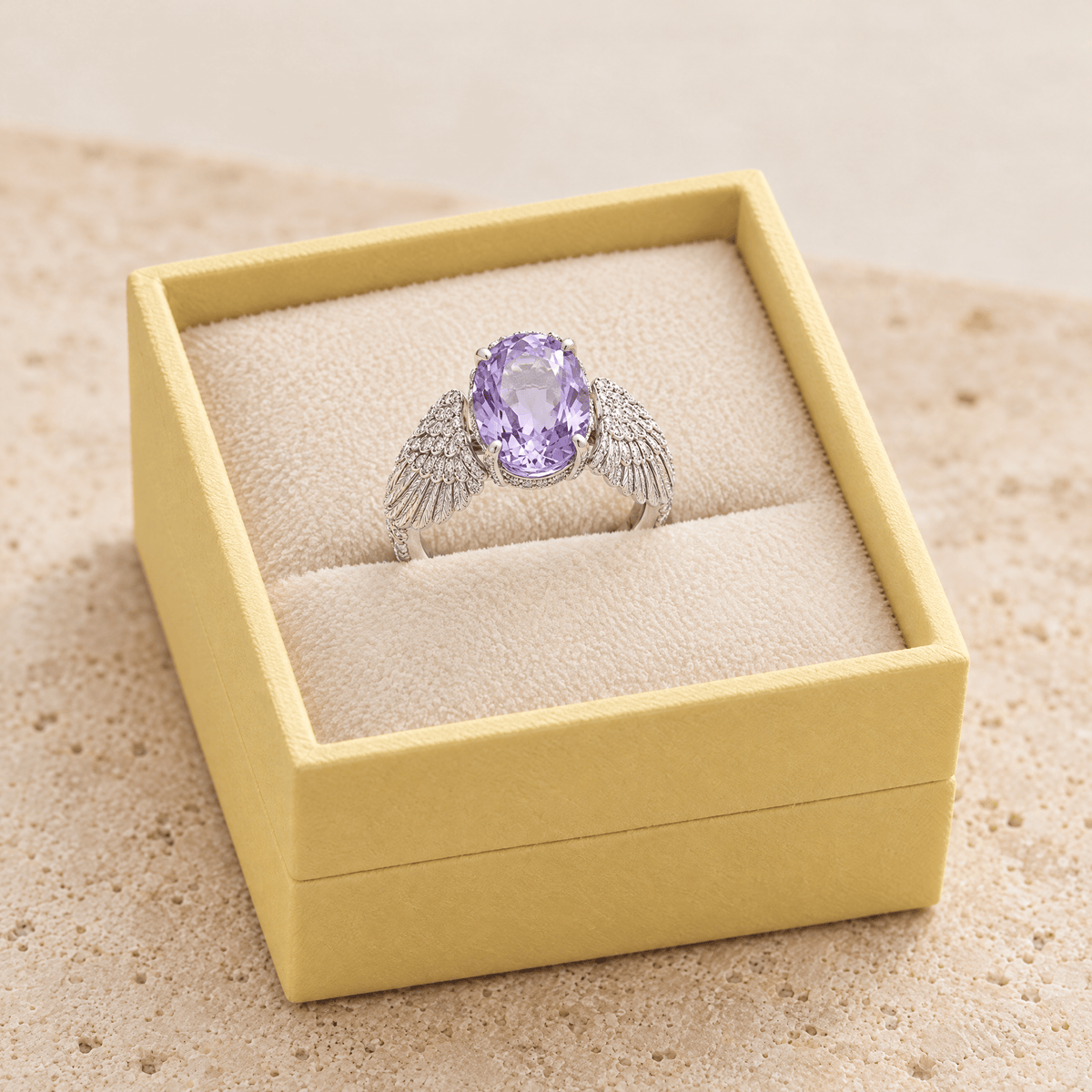 Oval Violet Zircon Ring - Anna in the open gift box