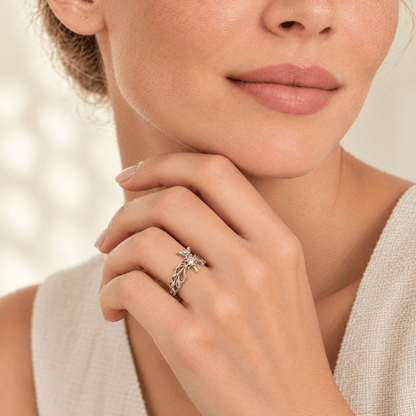 Pavé Zircon Dove Cross Ring - Miriam close up
