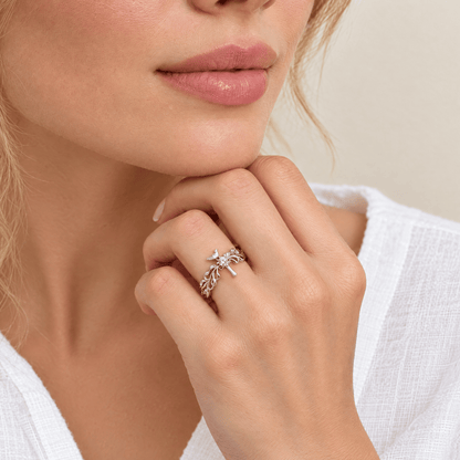Pavé Zircon Dove Cross Ring - Miriam detail