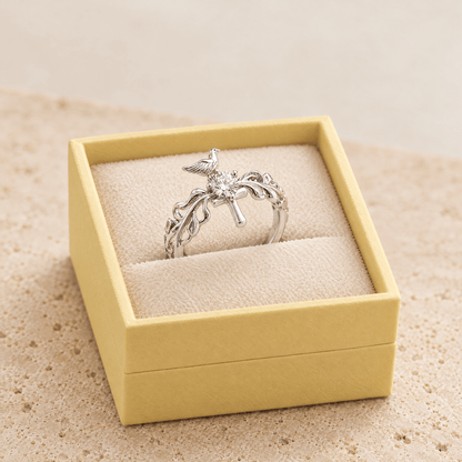 Pavé Zircon Dove Cross Ring - Miriam in gift box