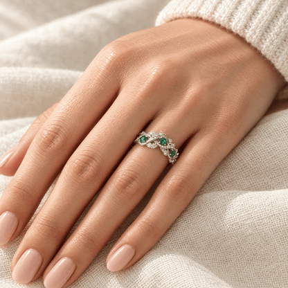 Green Zircon Vine Ring - Rebecca on hand