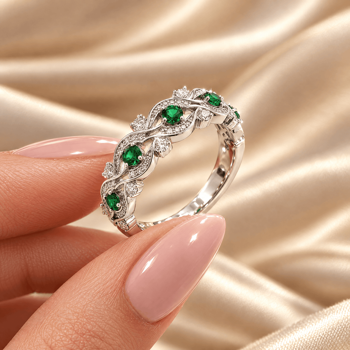 Green Zircon Vine Ring - Rebecca held